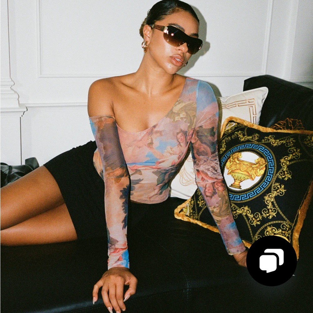 Unique one shoulder mesh top